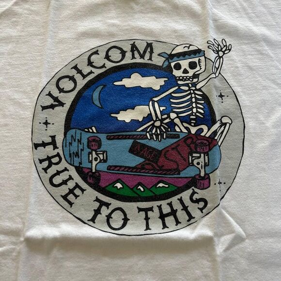 Y2K Volcom Skate Skeleton Skull "True To This" Graphic Tee Shirt Boy's Size XL - Picture 2 of 7